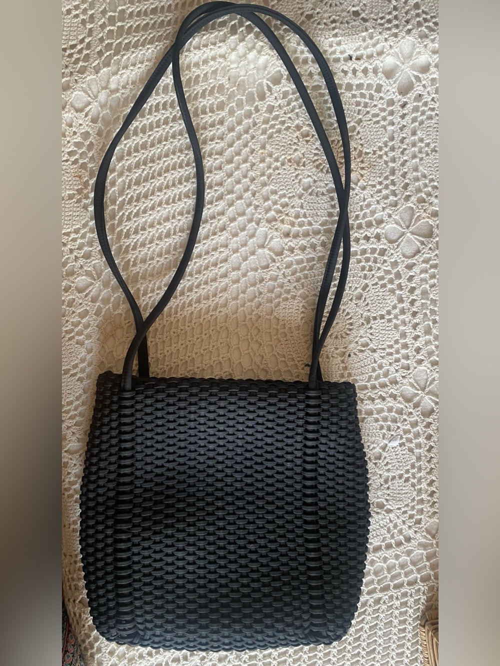 Vintage Nine West Black Woven Shoulder Bag - Minimalist Knit Tote